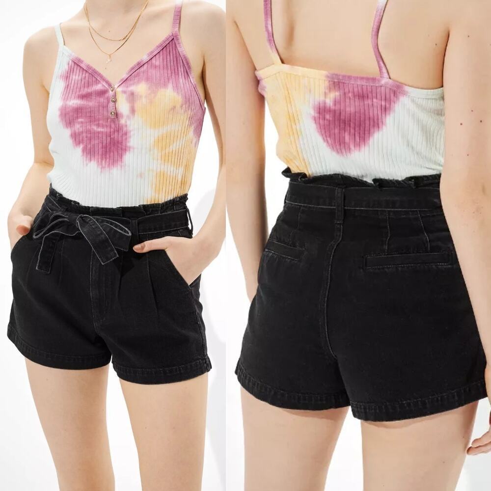 American Eagle Black Paperbag Denim Mom Shorts Womens Size 12 NWT Outdoor Casual
